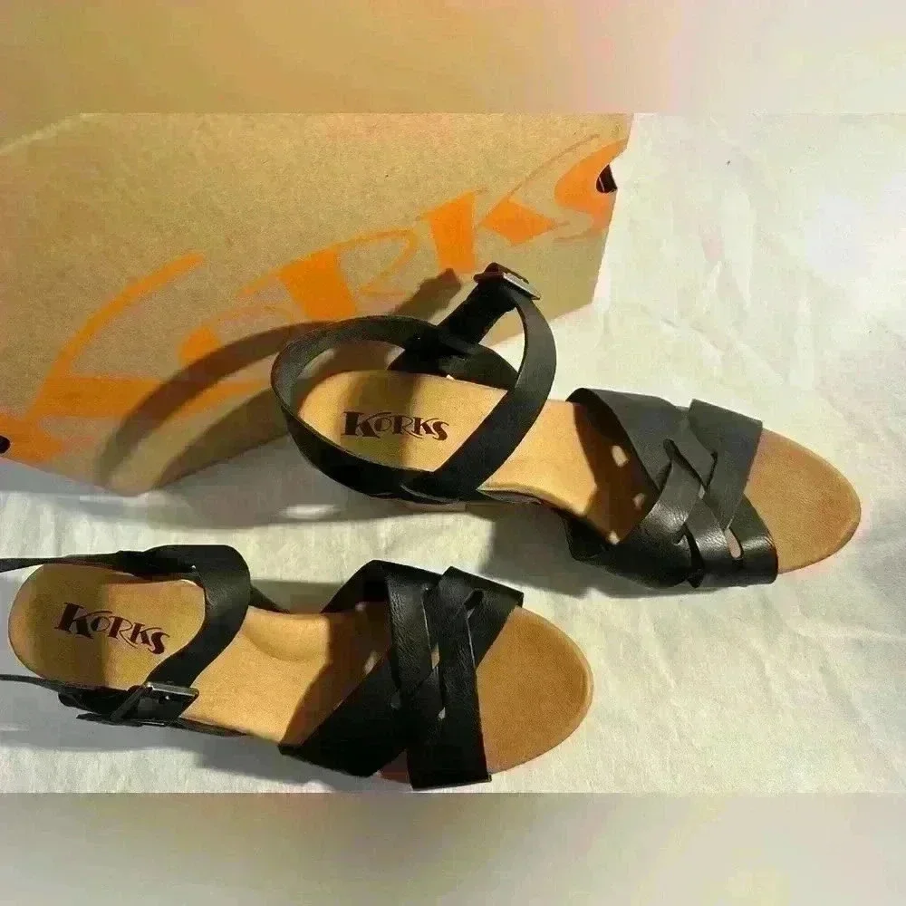 Black Leather Sandals by Korks Size 11 - Picture 3 of 10